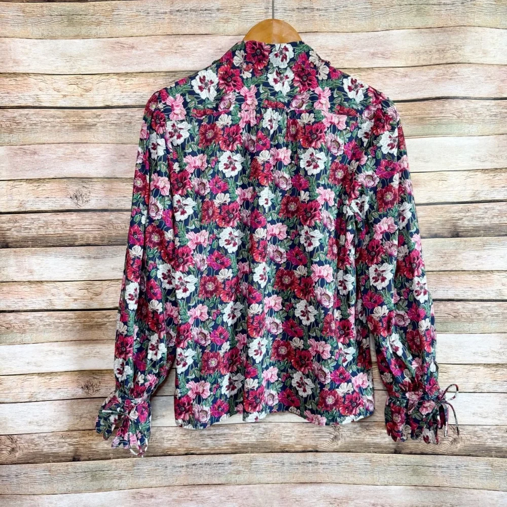 J. Crew Women's Scalloped Sleeve Top in Liberty Poppy Amelie Floral Blouse Sz S - Picture 7 of 10